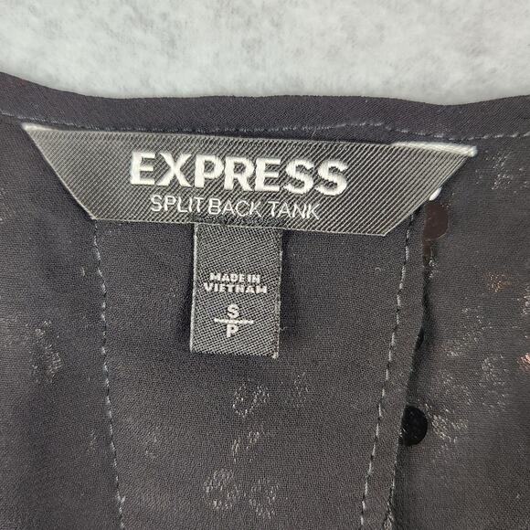 🌼Express Top Womens Size Small Split Back Tank Black Sequin - Picture 9 of 14